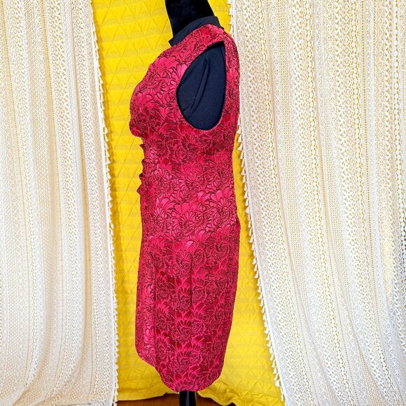 Connected Apparel Sexy Red Floral Cocktail Party Midi Dress Size 16 - Picture 11 of 13